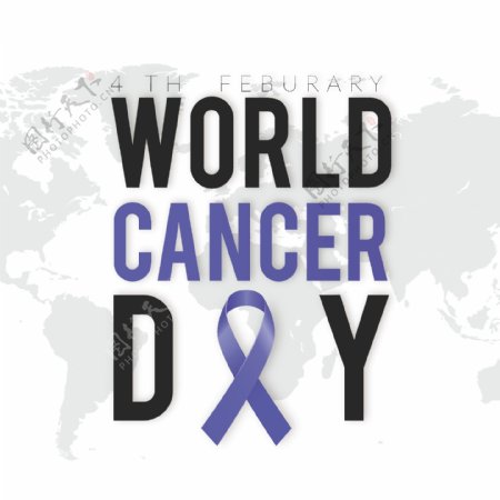 世界癌症日蓝色和黑色字母