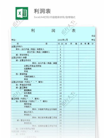 企业利润表excel模板
