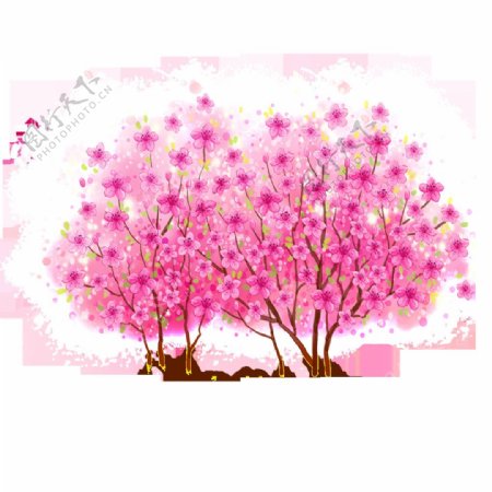 粉色手绘树木