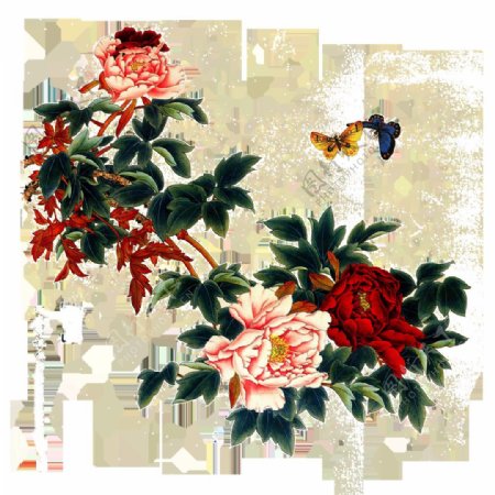 中国画牡丹和蝴蝶