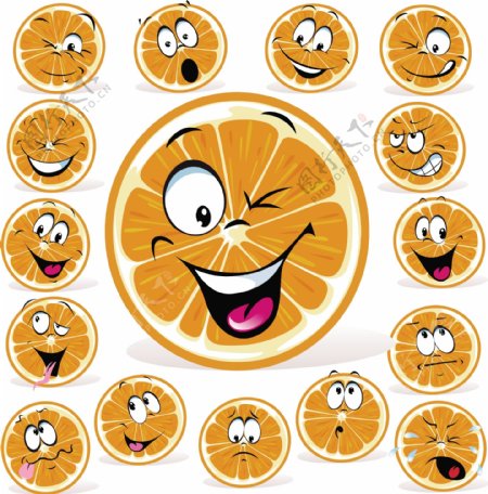 卡通橙子表情矢量图