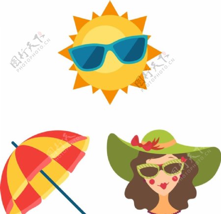 卡通太阳遮阳伞手绘女人
