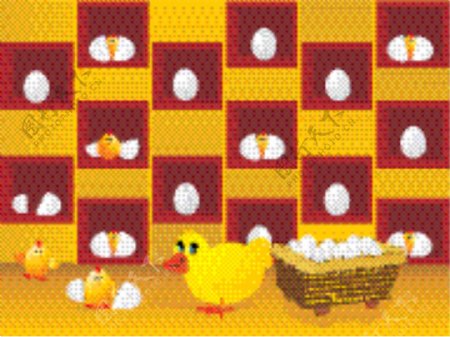 向量的母鸡的鸡蛋和新出世的小鸡的插图