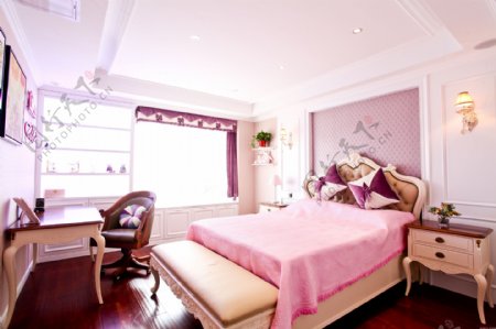 粉色卧室大床设计图