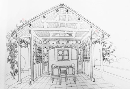 中式建筑餐厅装饰效果图