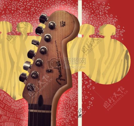 红色背景图里的吉他
