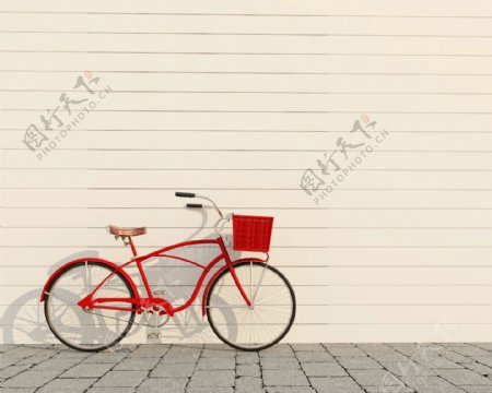 放在墙壁旁的自行车图片