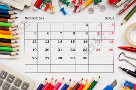 日历与铅笔背景图片