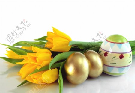 鲜花与复活节彩蛋图片