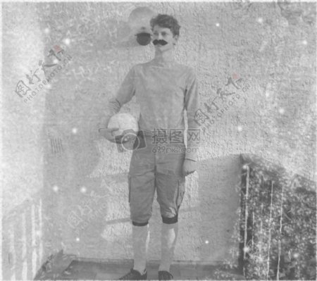 足球老式19世纪小胡子球体育黑与白播放立场