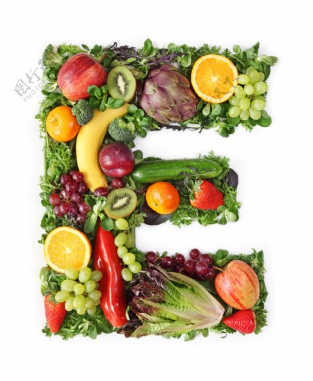 蔬菜水果组成的字母E