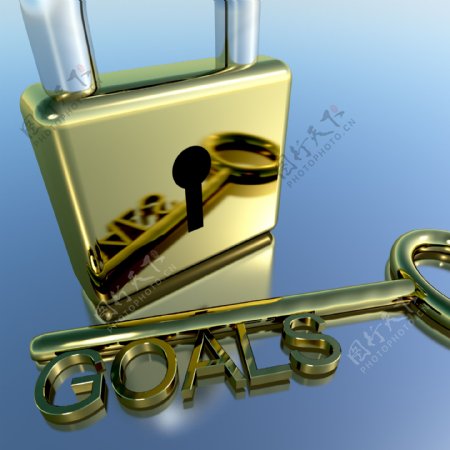 目标钥匙显示目标的希望和未来的挂锁