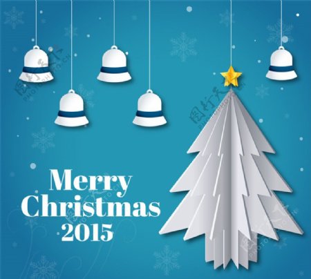 2015白色圣诞树和铃铛贺卡矢