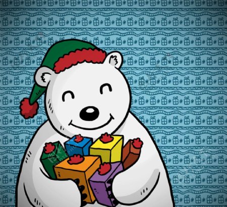 卡通抱礼盒的北极熊矢量素材