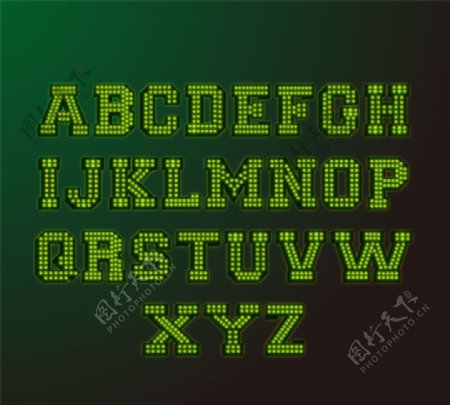 绿色霓虹灯字母设计矢量素材