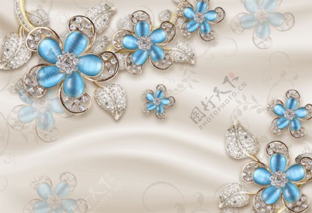 蓝色宝石花朵背景墙