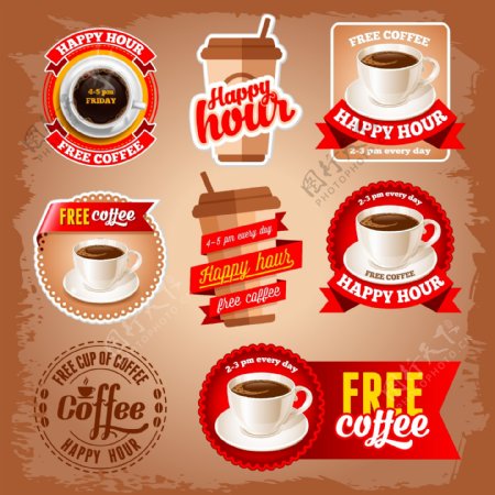 红色系咖啡标签矢量素材