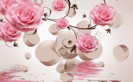 粉色花卉装饰背景墙