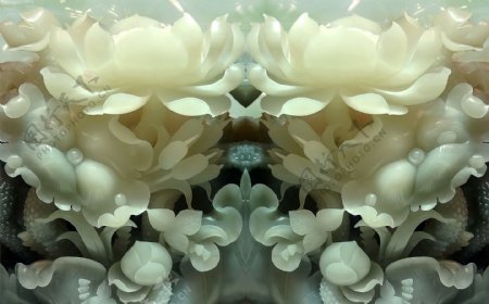 白色玉石雕刻花卉电视背景墙设计素材模板
