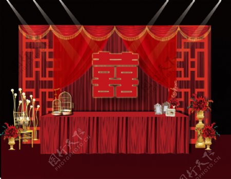 中式婚礼签到台背景
