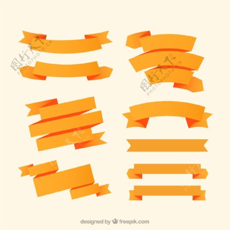 橙色丝带条幅矢量素材