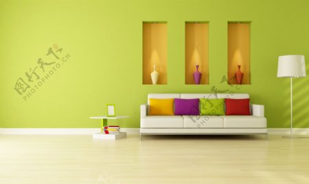绿色沙发背景墙