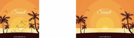 椰树夕阳海滩橙色背景