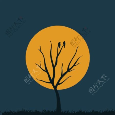 月亮树夜剪影