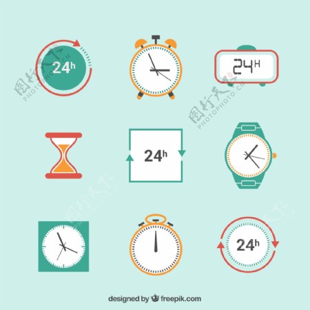 9款计时器与钟表元素矢量图