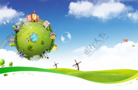 地球清新学校展板风景图片设计
