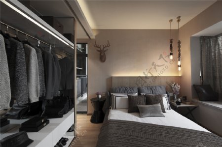 现代简约卧室衣柜大床设计图