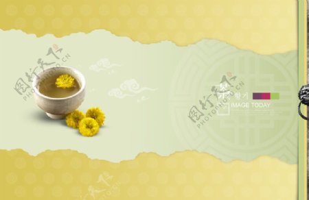 韩国茶文化与古典底纹背景PSD分层素材