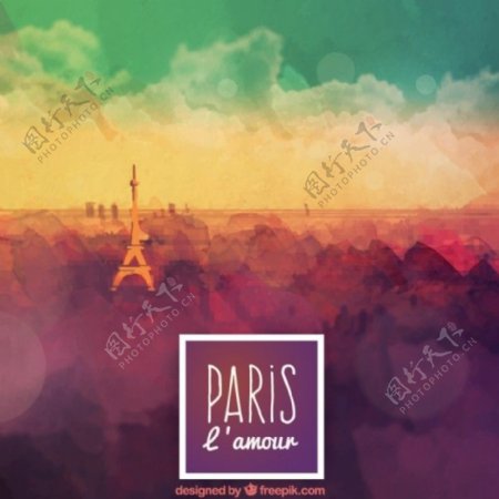 水彩画的巴黎背景