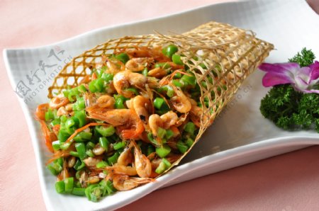 青椒炒虾美食摄影图片