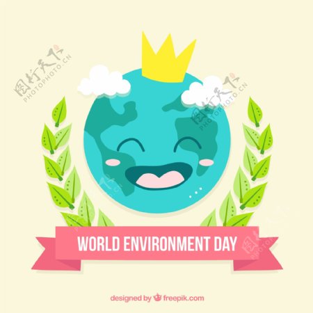 卡通世界环境日地球笑脸贺卡矢量素材