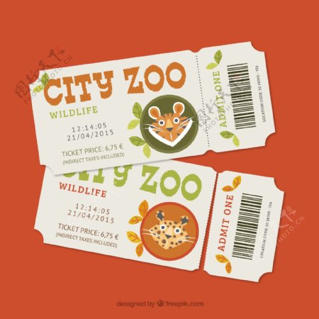 2款可爱动物园单人票矢量素材