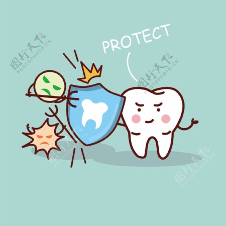 保护可爱小牙齿扁平画矢量素材