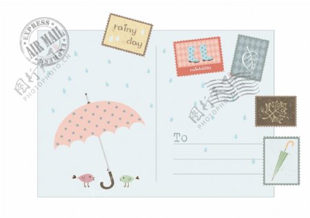 矢量雨伞邮票设计