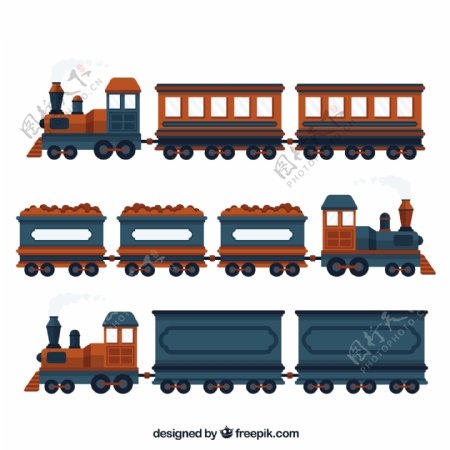 手绘蓝色棕色火车插画图标
