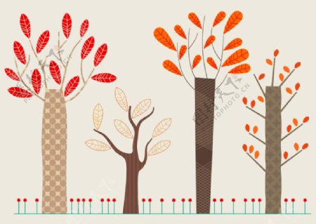 秋季扁平树木插画