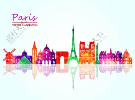 巴黎城市彩色模块剪影图