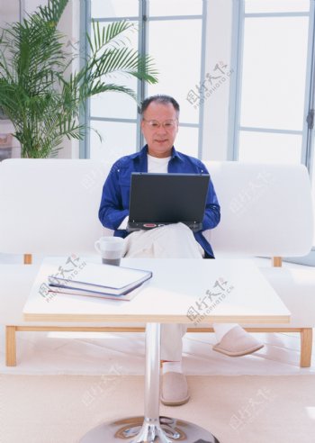 办公打电脑的老人图片