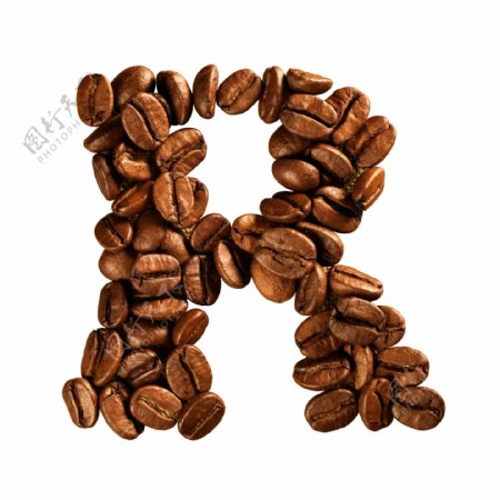 咖啡豆组成的字母R