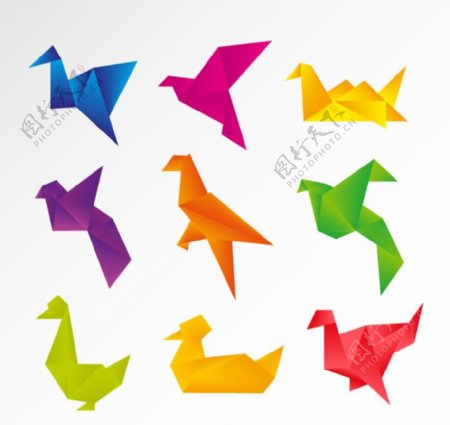 9款彩色折纸鸽子矢量图