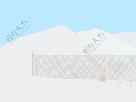 白雪中的铁围栏