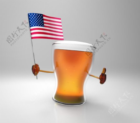 美国国旗与啤酒图片