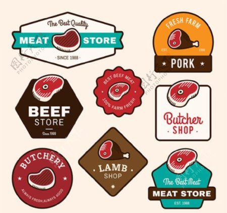 彩色肉制品标签矢量素材