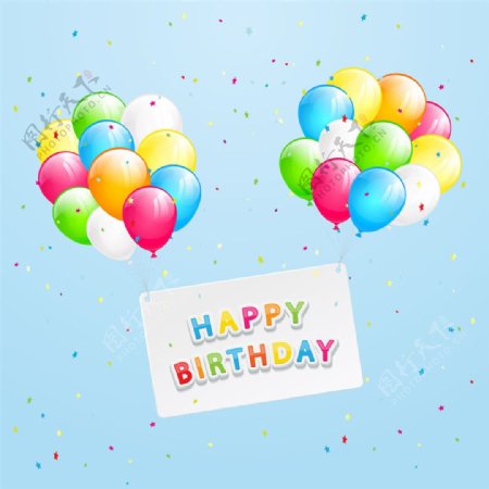 生日卡片和彩色气球图片