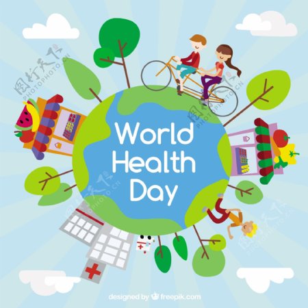 世界卫生日背景与人们锻炼