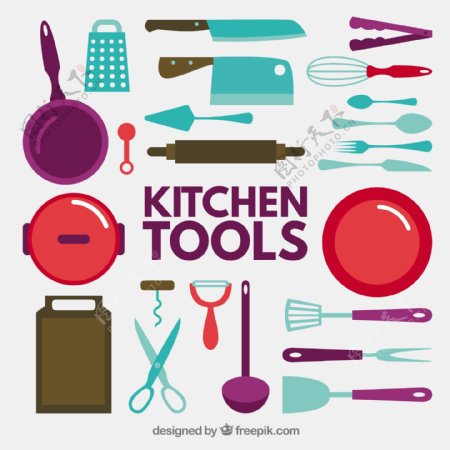 平板厨房工具图标集